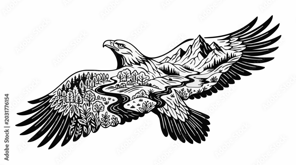 Obraz premium World environment day eagle silhouette with mountain nature scene