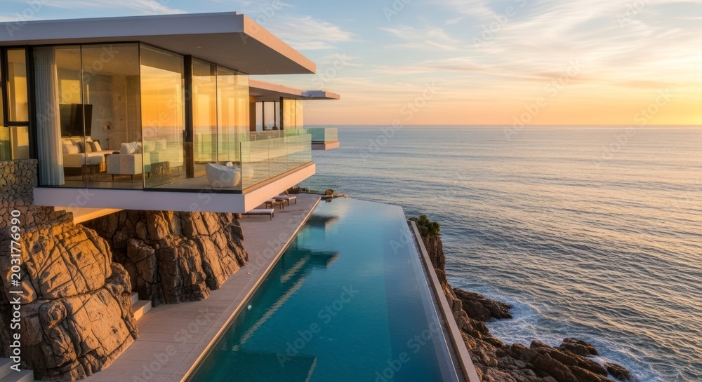 Fototapeta premium Luxury oceanfront modern home design.