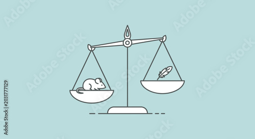 Tableau sur toile Balance scale with mouse on one side and feather on the other, representing imbalance or different weights