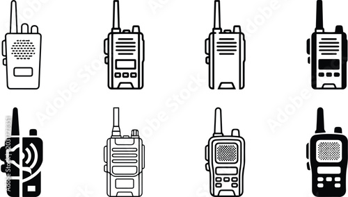 Schilderij op canvas Walkie talkie radio icon collection with portable communication device symbols i