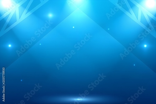 Photos bright blue stadium stage lights backdrop with crossbeams and spotlights