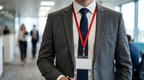 Corporate Employee Wearing Blank ID Badge In Office