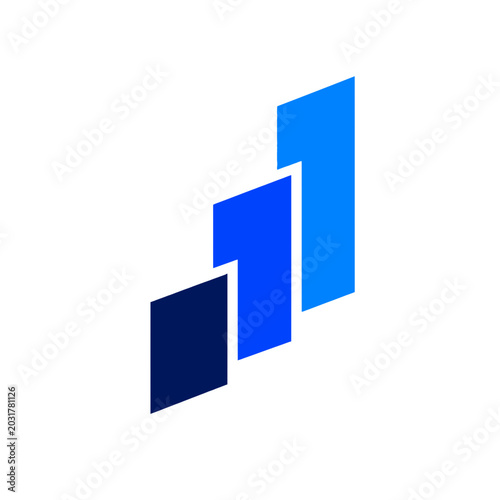 Blue bar chart icon representing business growth and success