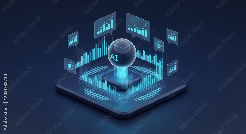 Fototapeta premium Futuristic AI Data Analysis Platform with Glowing Charts and Sphere.