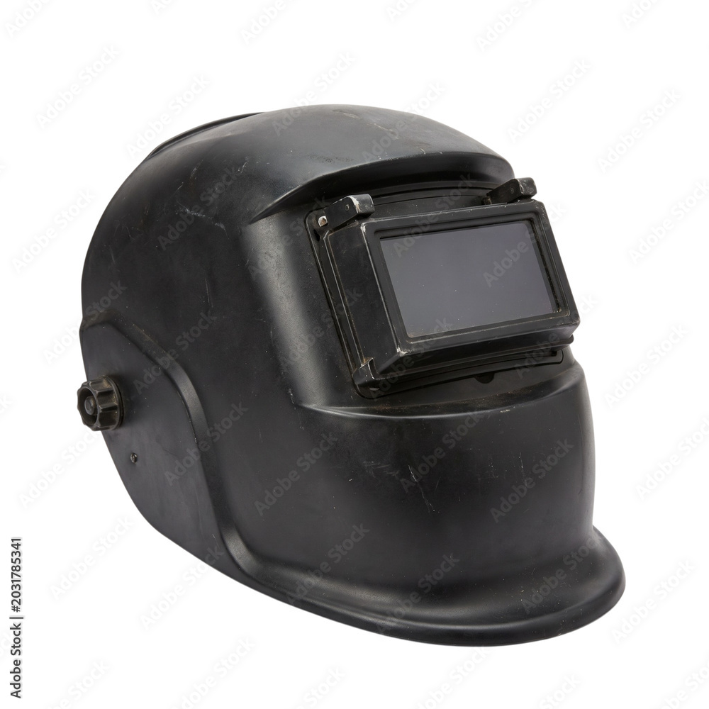 Fototapeta premium Black Welding Mask Helmet Isolated on Transparent Background
