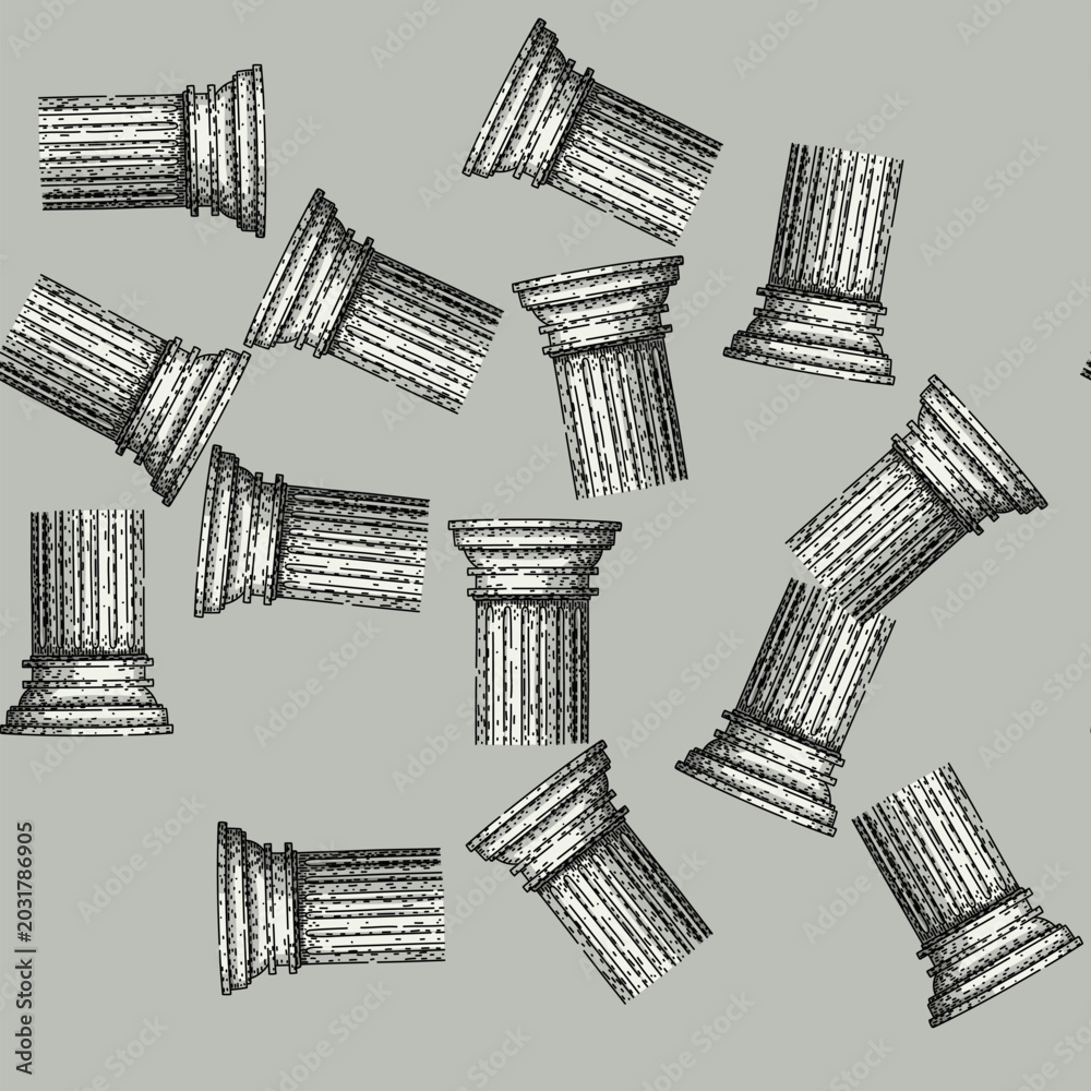 Fototapeta premium pattern Ancient column capital design featuring classic architectural elements with textured line art, symbolizing strength, history, and cultural heritage in a simple vector illustration