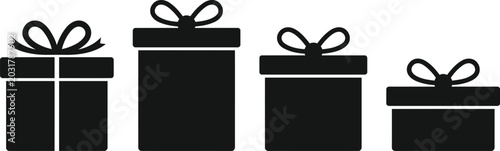 Tableau sur toile Black gift box silhouettes in varying sizes on a white background