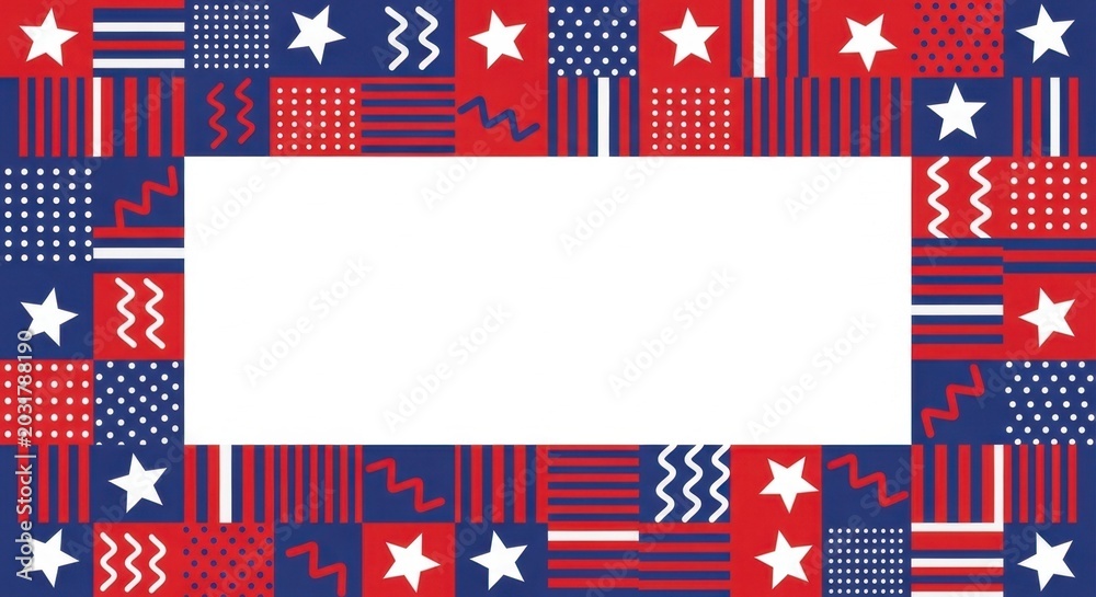 Obraz premium American Flag Themed Patchwork Border with White Copy Space.