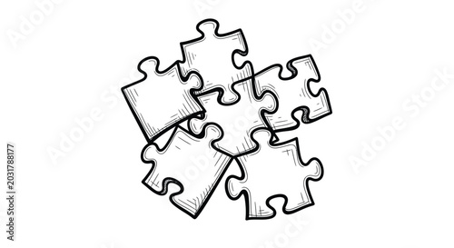 Foto Doodle style jigsaw puzzle pieces connection and problem solving concept