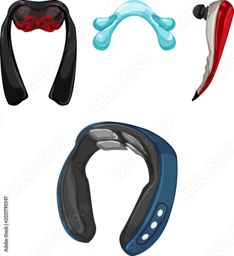 Tableau sur toile Collection of modern neck massage instruments promoting therapeutic relief, phys
