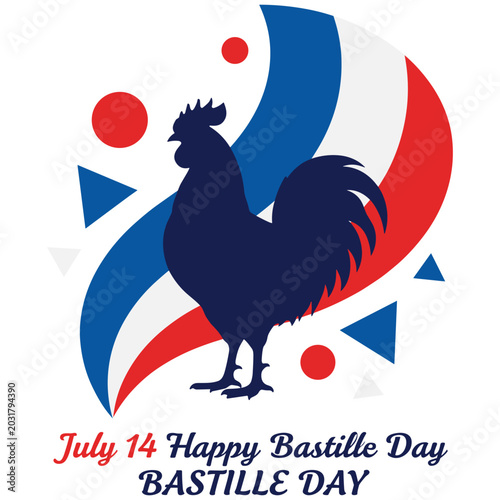Photos Gallic rooster silhouette with abstract french flag colors background