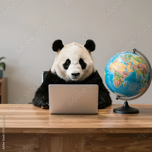 panda bear with globe