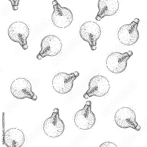 Tableau sur toile seamless pattern incandescent bulb vintage hand drawn