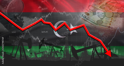 Φωτογραφία Fall oil price with flag of Libya on economic chart, Petrol crisis with Libyan f