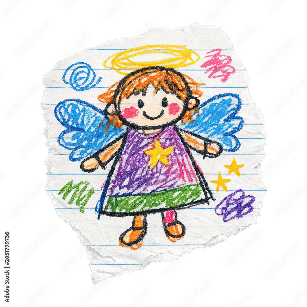 Obraz premium PNG Colorful childlike angel drawing.