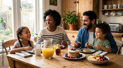 Family having breakfast together at home