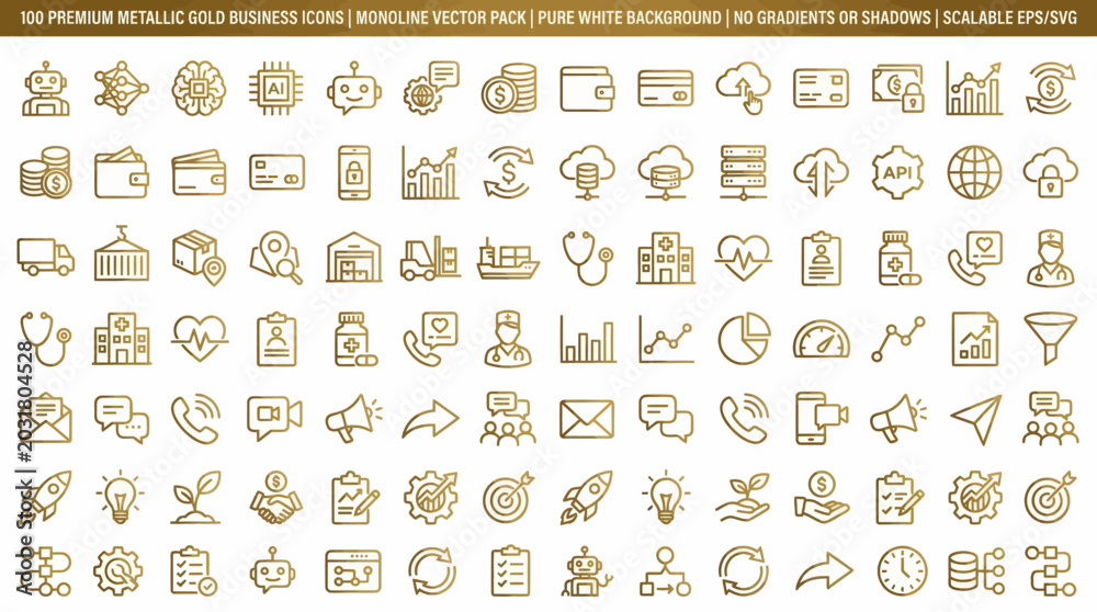 Fototapeta premium 100 premium metallic gold business icons monoline vector pack