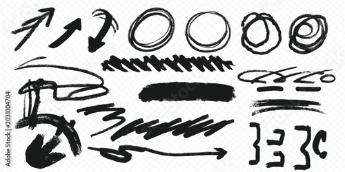 Obraz na płótnie Hand drawn arrows circles brush strokes in black with brush stroke design elemen