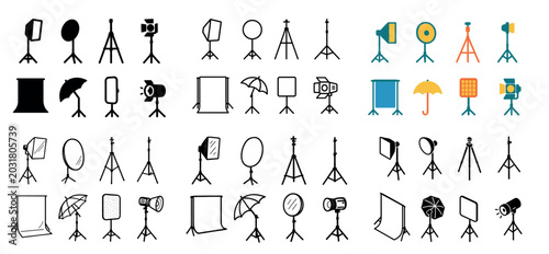 Studio icons with light stand umbrella softbox minimal