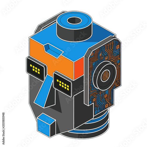 Tableau sur toile Robot head with blue and orange.