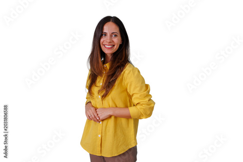 Принти на полотні Woman smiling and laughing, expressing happiness and positive emotion, looking a