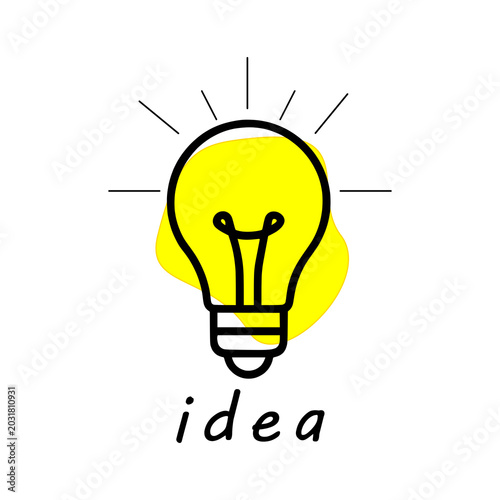 simple modern stylish innovative idea icon with light bulb, flat yellow, logo