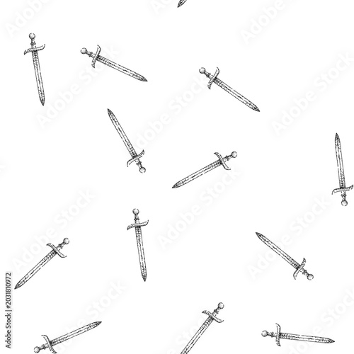 Φωτογραφία seamless pattern feudal sword medieval hand drawn