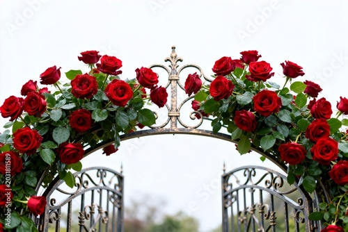 Red roses on ornate gate