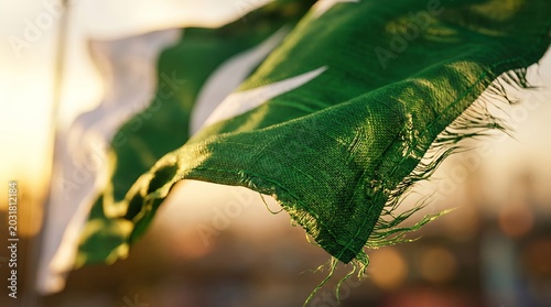 Frayed Pakistan Flag – Sunset Glow & Worn Fabric for Art & Decor
