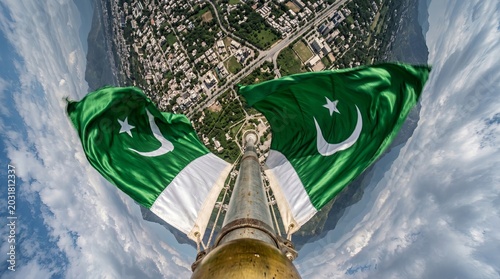 Pakistan Flags Over City – Aerial View & National Pride for Art & Decor
