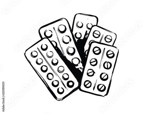 Medicine pill blister packs hand drawn sketch