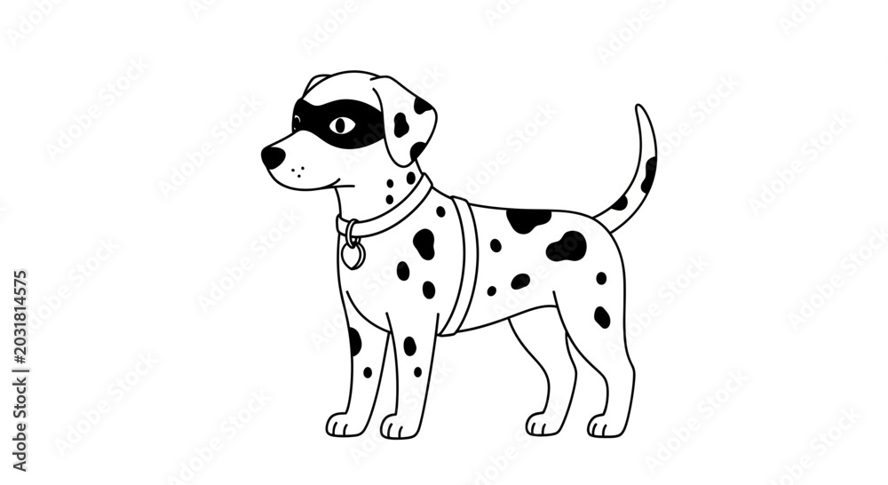 Fototapeta premium Dalmatian Dog Superhero Costume, Black Mask, Cute Cartoon Animal Character
