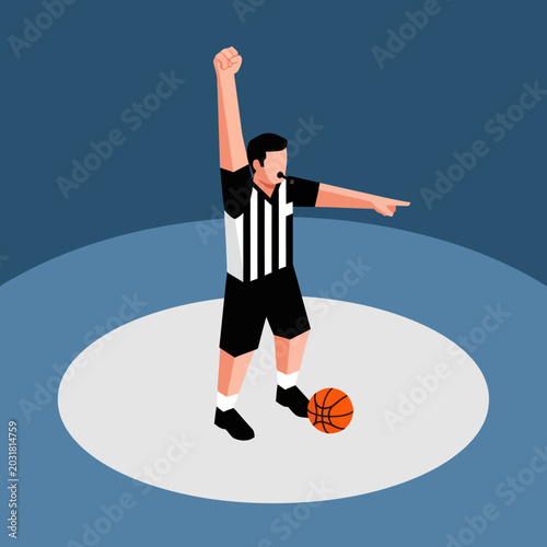 Foto Referee gesturing on basketball court.