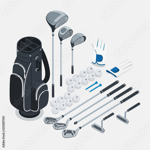 Fotografía Golf clubs and accessories set.