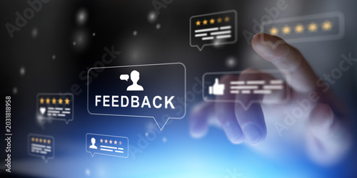 Bilde på lerret Customer Feedback Review Interface with Digital Rating Icons on Touchscreen Display
