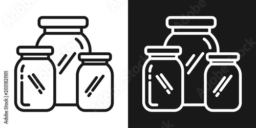 Glass Jar Icon In Black And White Line Style