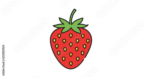 Cartoon strawberry illustration with green leaves isolated on white background