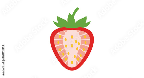 Stylized strawberry half illustration on white background for design projects