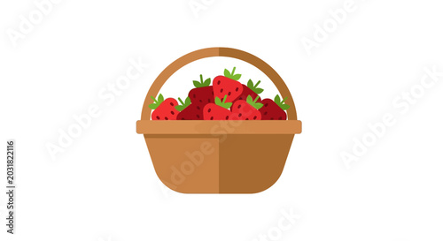 Basket of fresh strawberries vector illustration on white background