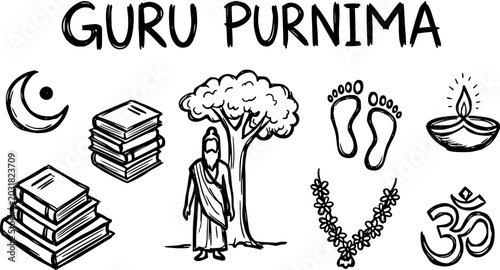 Fotografia Guru Purnima religious  spiritual festival concept doodle line art