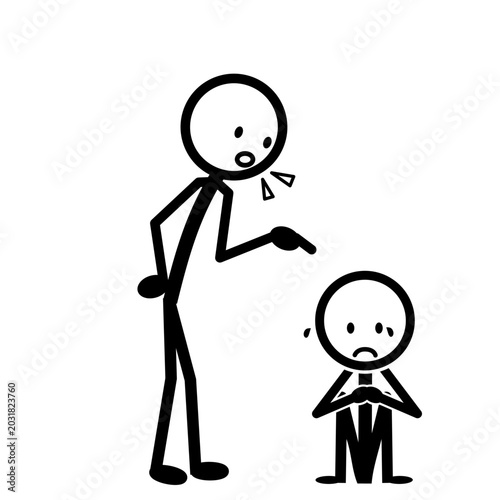 Angry Parents Scolding Little Stickman Child Vector