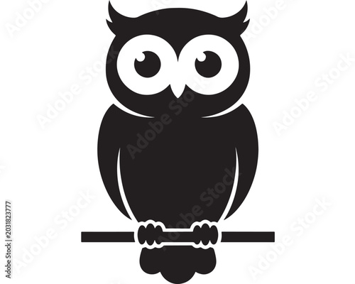 Cute Owl Black Silhouette Vector Icon