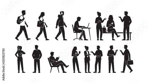 Human Activity Black Silhouette Icon Set