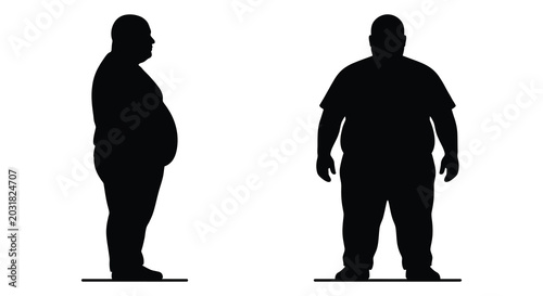 фотографія Silhouette of an overweight man in profile and front views against a white backg