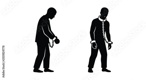 Foto Two men in suits and handcuffs depicting arrest or imprisonment black silhouette