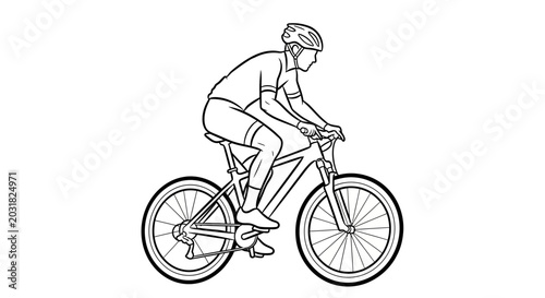 Cyclist Riding Mountain Bike on Trail - Line Art Illustration