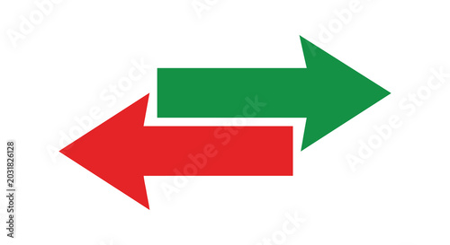 Fotografía Two opposing arrows in red and green facing left and right flat vector silhouett