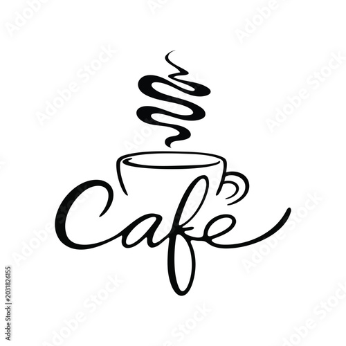 WebMinimalist Cafe Logo with Steaming Coffee Cup Black and White Vector Design