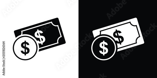 Quadro em tela Cash money payment icon showing dollar banknotes bills stacked with a currency coin symbol