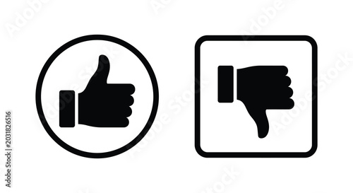 Foto Thumbs up and thumbs down hand sign icons in circular and square frames silhouet